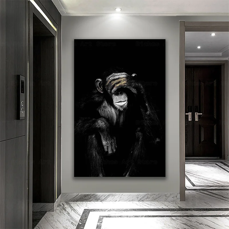 

Poster Canvas Painting Animal Wall Art Dark 3 Funny Monkey Poster and Print for Living Room Home Decor