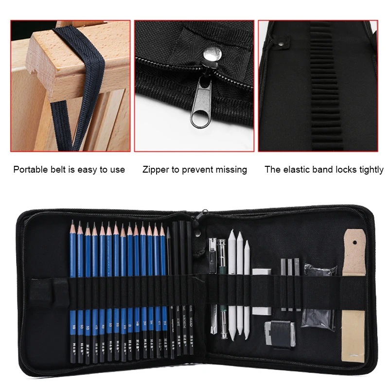 

Drawing Pencils Art Supplies 32 Sketching Art Set in a Storage Bag Portable Gift for Students Artists HVR88