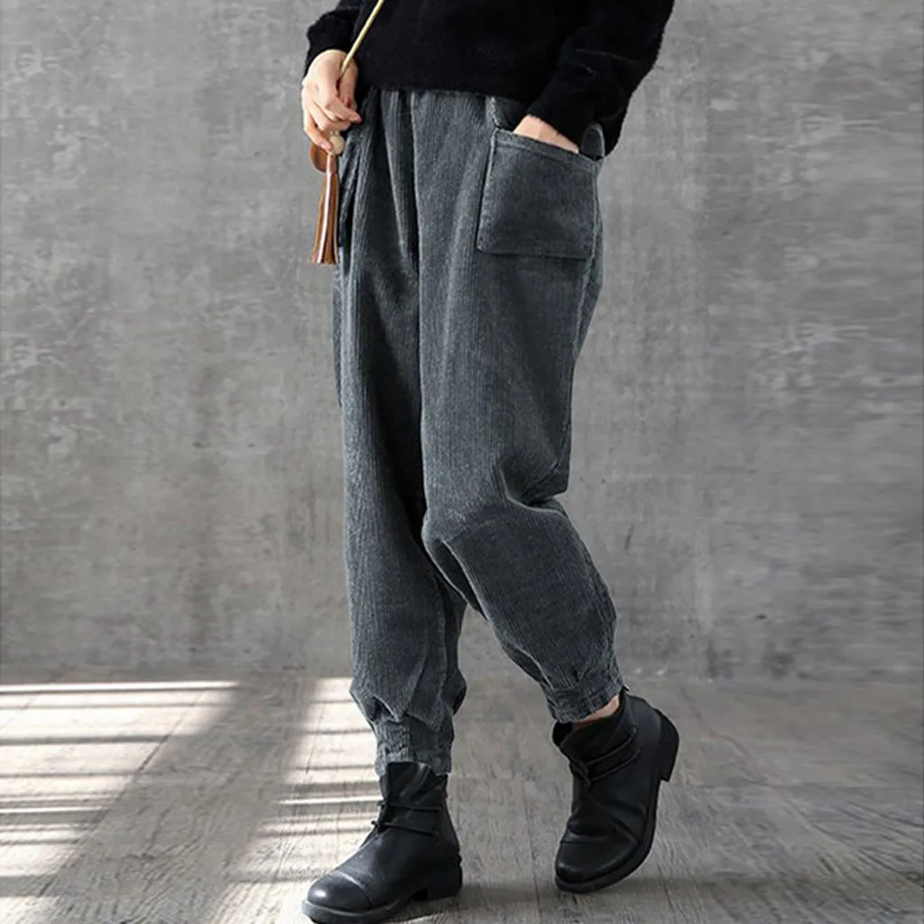 Женские вельветовые брюки с несколькими карманами модные большого размера