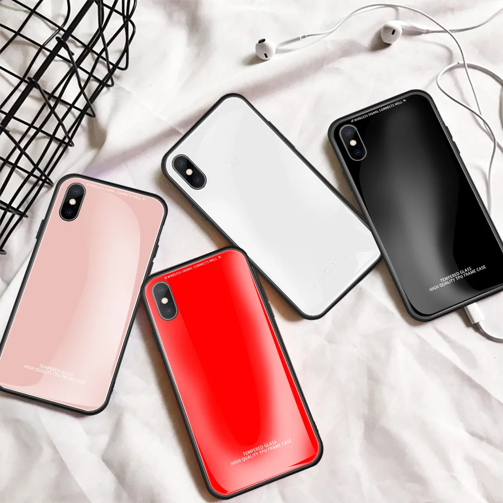 Роскошный чехол из закаленного стекла для iphone 8 plus x 7plus xs xr 7 6s чистый цвет мягкий