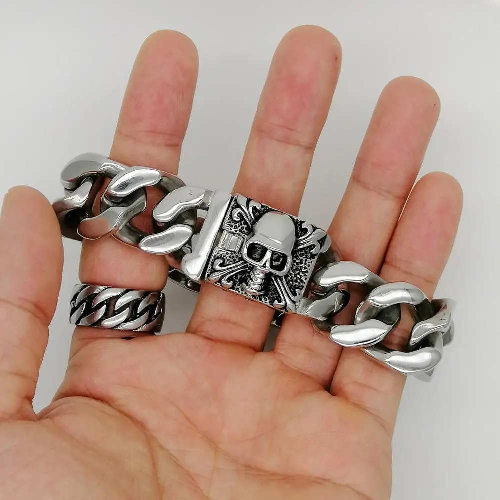 Большой тяжелый мужской ручной браслет Панк Скелет цепь мода твердый 316L из