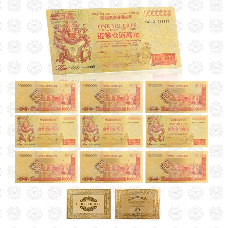 10pcs 1000000 WR Новинка 1000 Гонконгский Золотой фольга банкноты китайский дракон с безопасности поддельные деньги бумажный счет для бизнес подарок дропшиппинг - Цвет: 10pcs 1000000