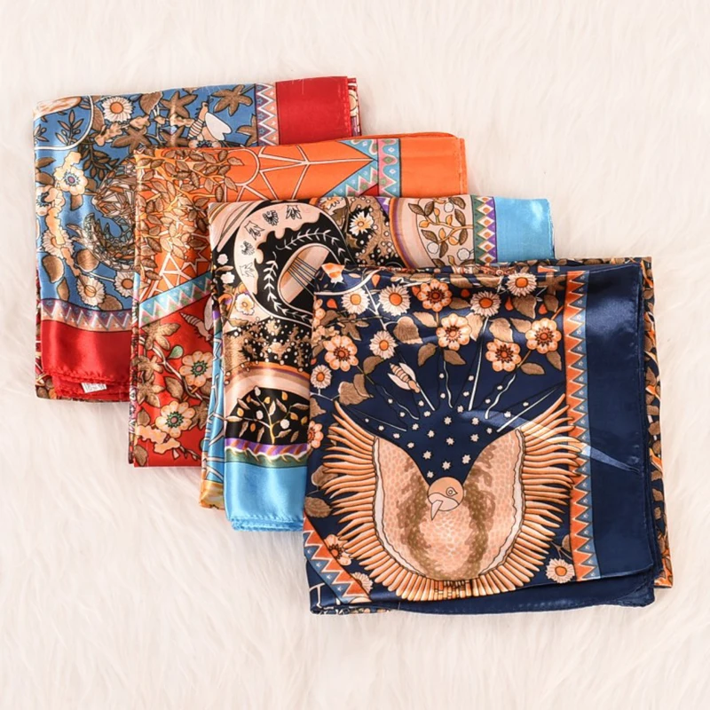 

Women 90*90cm Satin Hijab Scarf Pareo Bandanna Square Silk Scarves Muslim Female Chiffon Shawls Wrap Hair Head Scarves For Women