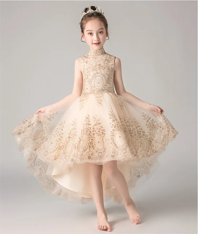 Children's Princess Dress Kids Wedding Flower Girl Evening Clothes Golden Sequins Party Baby Baptism Pageant Gown | Детская одежда