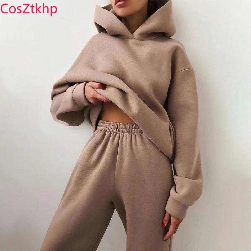 

Women Elegant Solid Sets For Women Warm Hoodie Sweatshirts And Long Pant Fashion Two Piece Sets Ladies