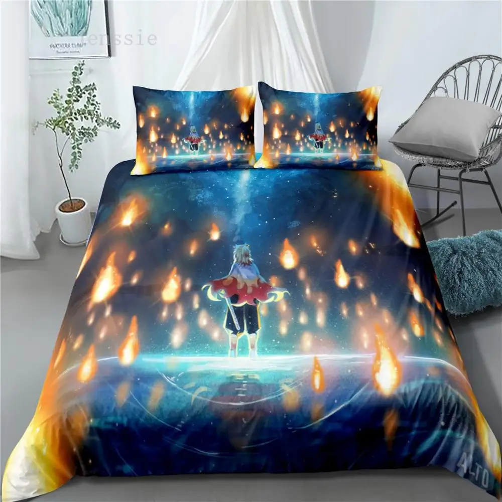 

Hot Anime Demon Slayer Printing Bedding Set Duvet Covers Pillowcases Comforter Cover Set Bedclothes for Kids Bedroom Decor