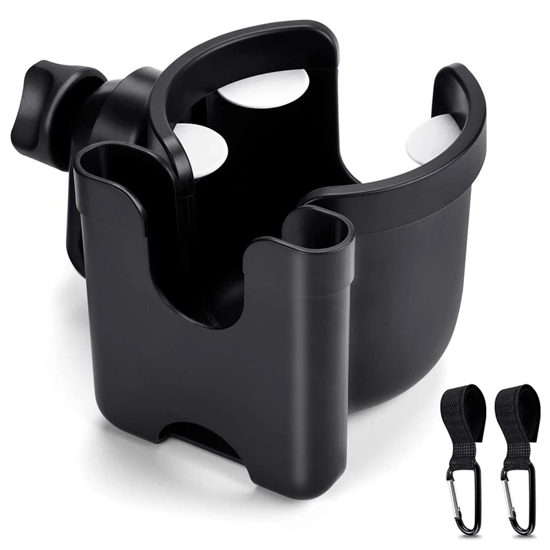 

Pram Cup Holder, Stroller Cup and Phone Holder, Universal Coffee Drink Bottle Organizer with 2 Buggy Clips Hooks