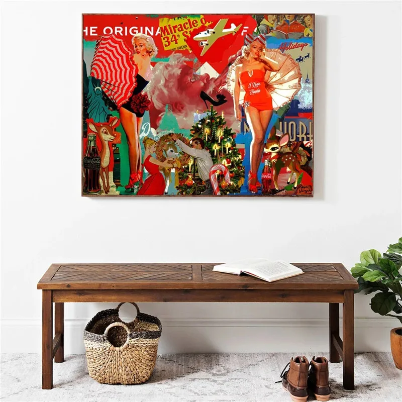 Абстрактный Рождественский постер поп-арт Настенный декор печать на холсте