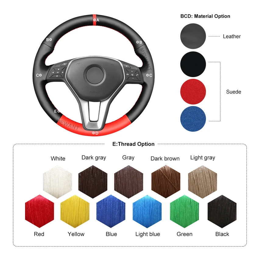 

MEWANT Black Artificial Leather Steering Wheel Cover for Mercedes BenzW176 W246 C-Class W204 C117 C218 X218 W212 C207 A207 X156