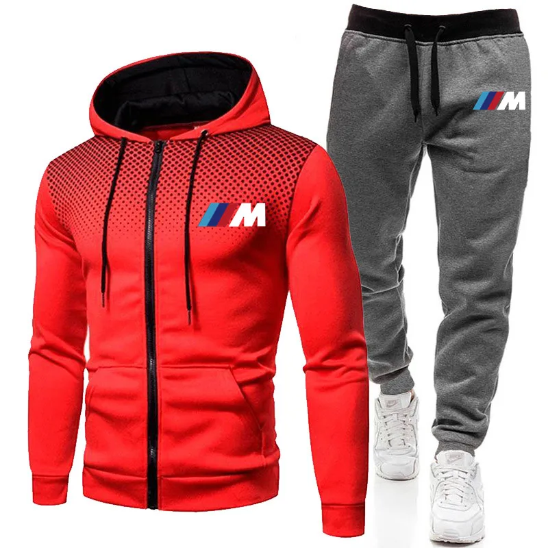 

New BMW Fashion Mens Autumn And Winter Trousers Hooded Pullover Wo-Piece Jogging Suit M-3XL Track And Field Sportswear