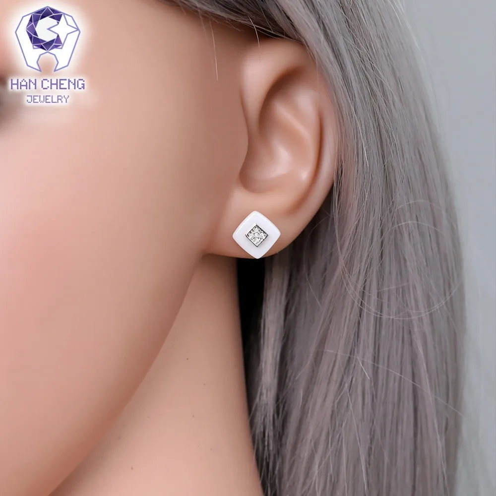 HanCheng новые модные золотые серьги гвоздики с цирконом и драгоценным камнем