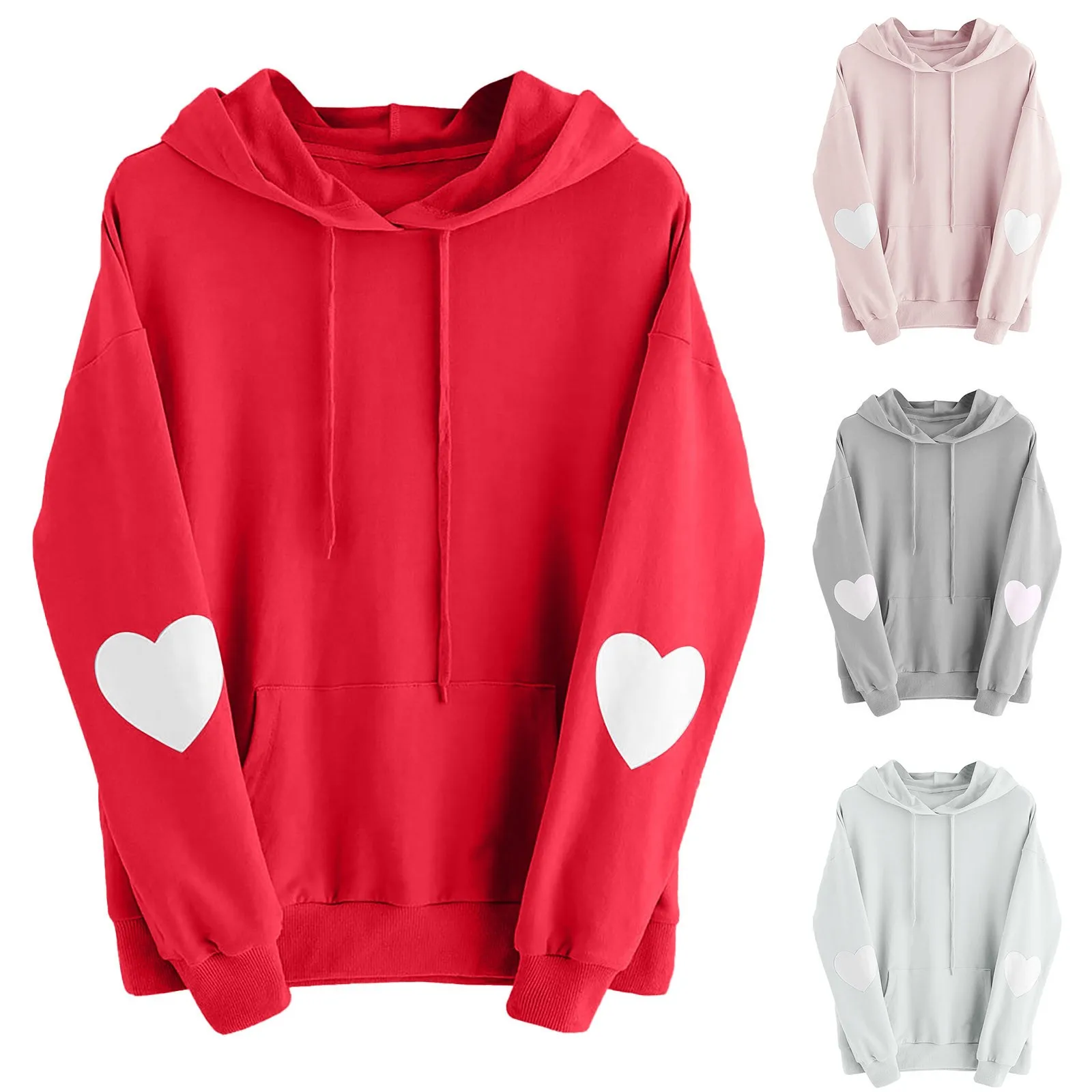 

Heart Shape Patchwork Long Sleeve Sweatshirts Women Hoodie Solid Pullover Hoody Sweatshirts Female Pullovers Streetwear Clothes