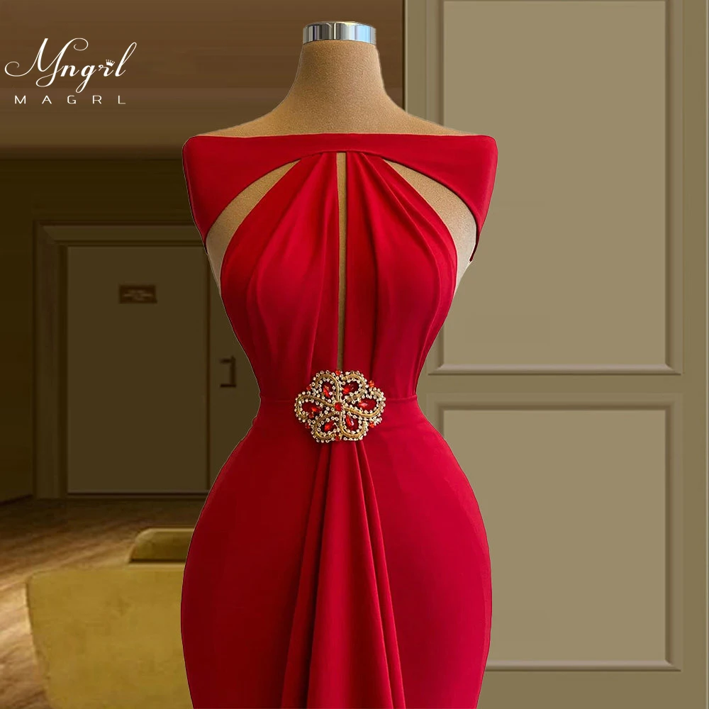 

MNGRL Luxury Evening Dress One-shoulder Long Sleeves Hand-applied Diamonds Glittering 2021 New Evening Dress Party Dress