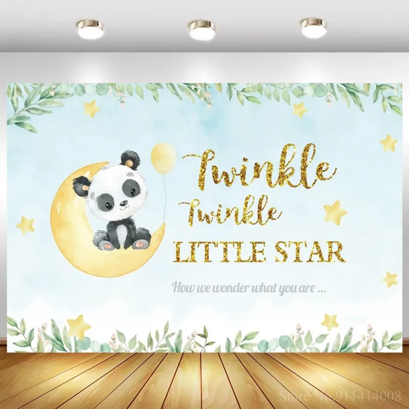 

Фон для фотосъемки с изображением мигающих звезд панды на Луне мятно-зеленых тропических листьев фон для фотосъемки новорожденных малышей ...