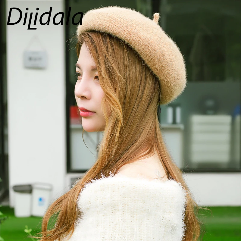 Dilidala осенне-зимний Регулируемый берет для женщин женская шерстяная шапка