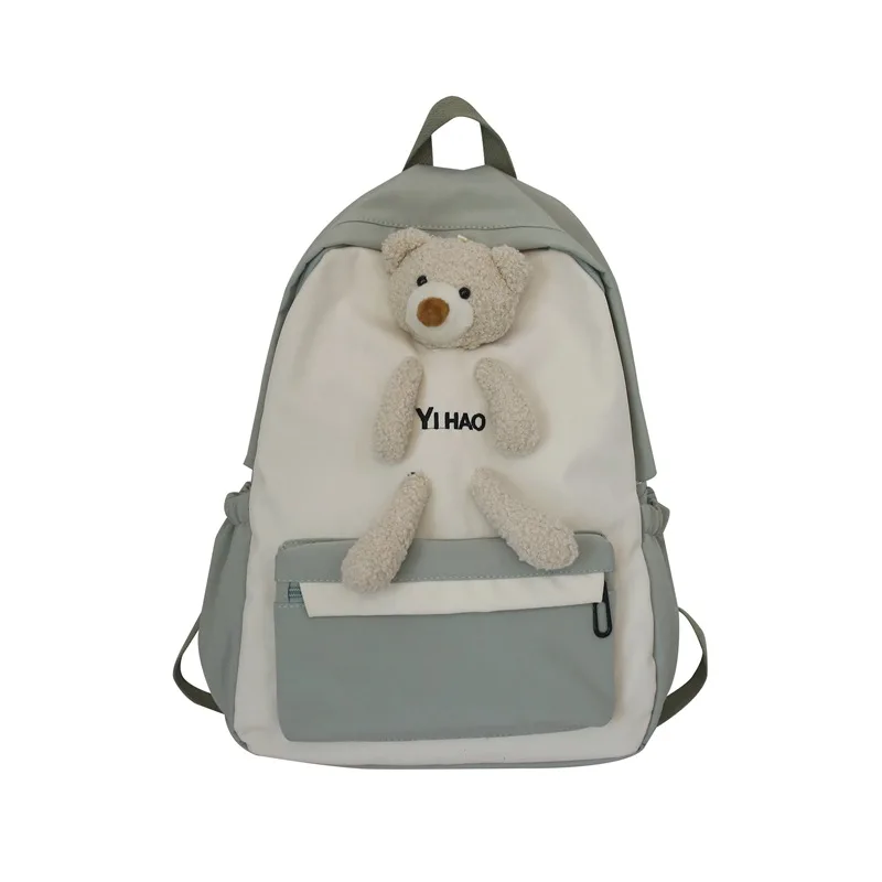 Cartoon Cute Backpack With Bear Contrast color Fresh School Bag for Teenage Girls Book Bags Women Shoulder Bags
