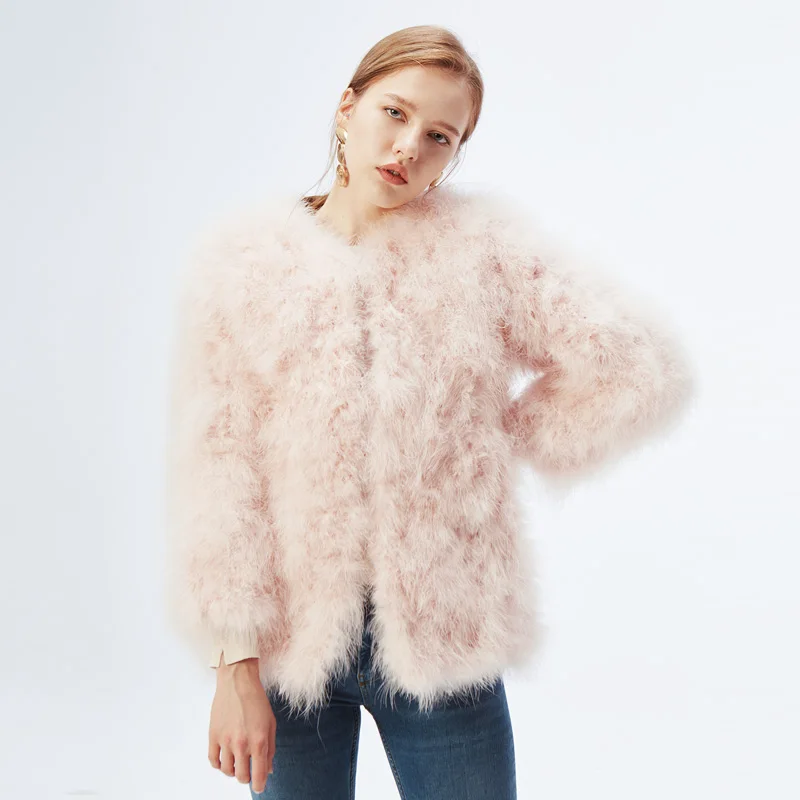 

Ladies 2021 Real Fur Coat Real Ostrich Feather Winter Jacket Wedding Retail/Wholesale Quality