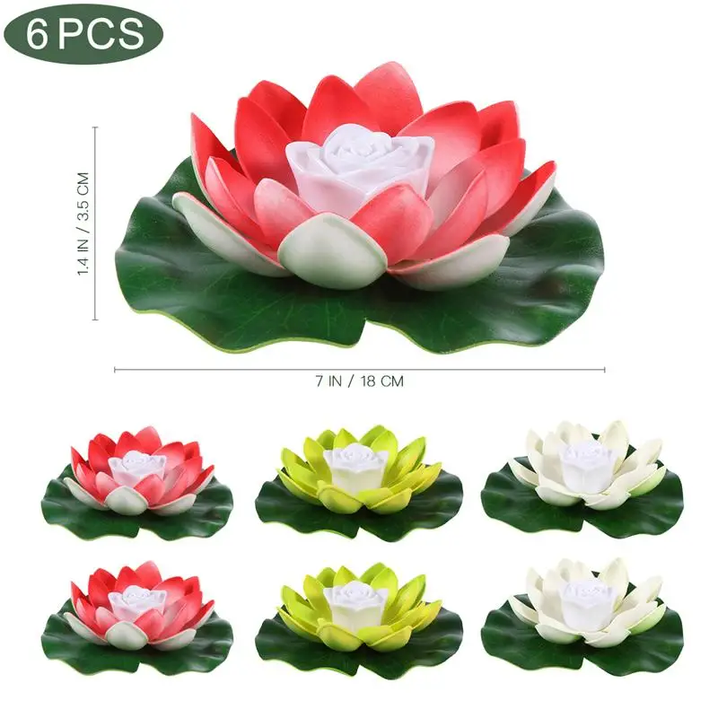

6Pcs Water Floating Lotus Light Romantic Wishing Light Water Lantern Flower Shaped Pool Light Buddha Light With Batteries