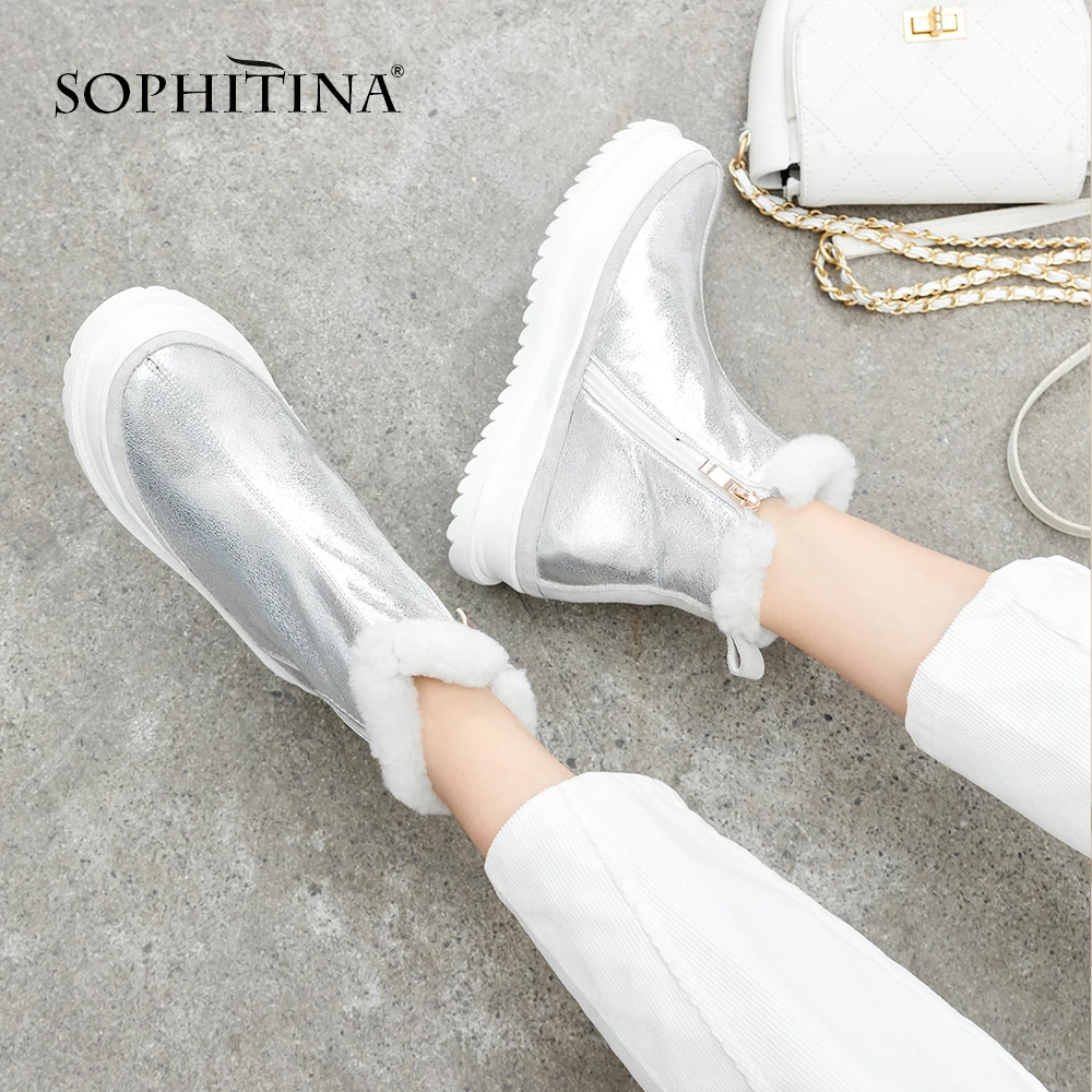 SOPHITINA/Модные женские ботинки Зимние однотонные Модные ботильоны из коровьей