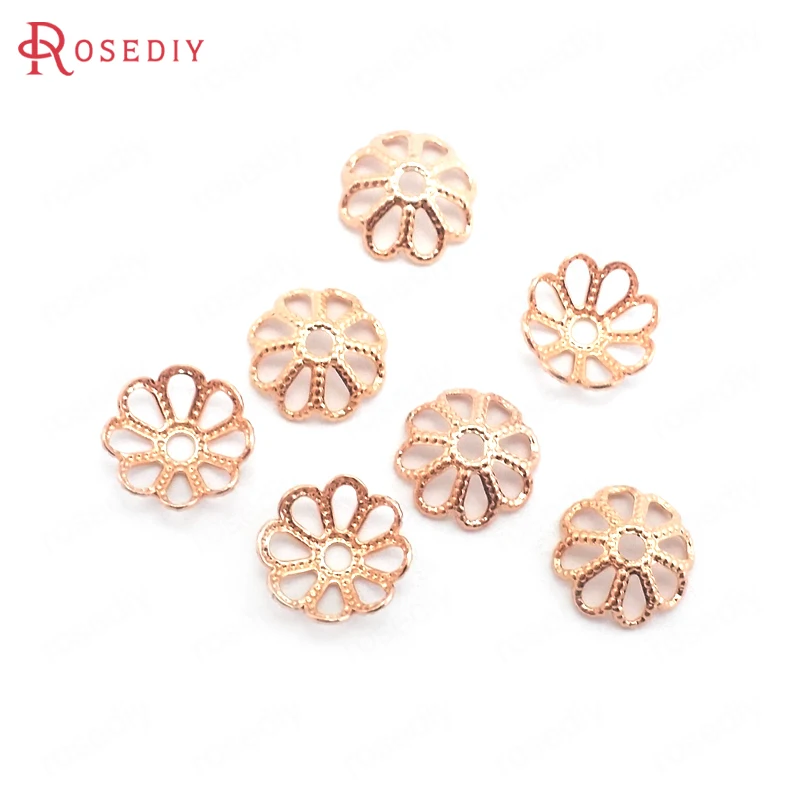 Латунные шапочки для бусин в форме цветка 40 шт. 8 мм 24 к золотистые серебристые