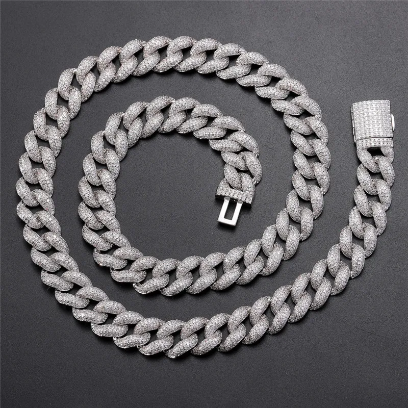 Corrente de Zircônio Corrente de Aço Cubana com 12mm para Homens e Mulheres Cúbico Bolha Moda Hop Joias Presentes 5a Hip