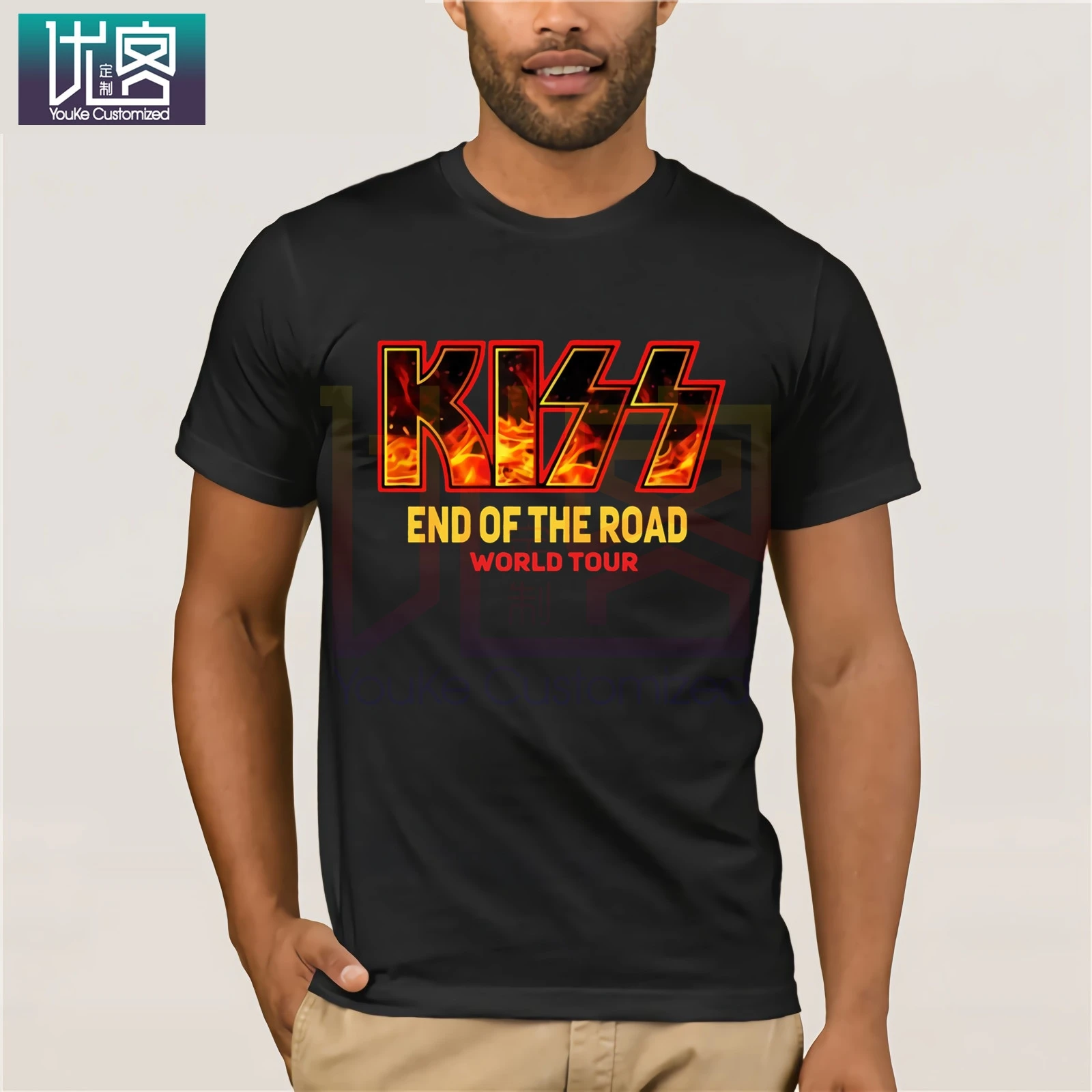 Мужская футболка с коротким рукавом Kiss Band надписью End Of The World Tour 2020 хлопок