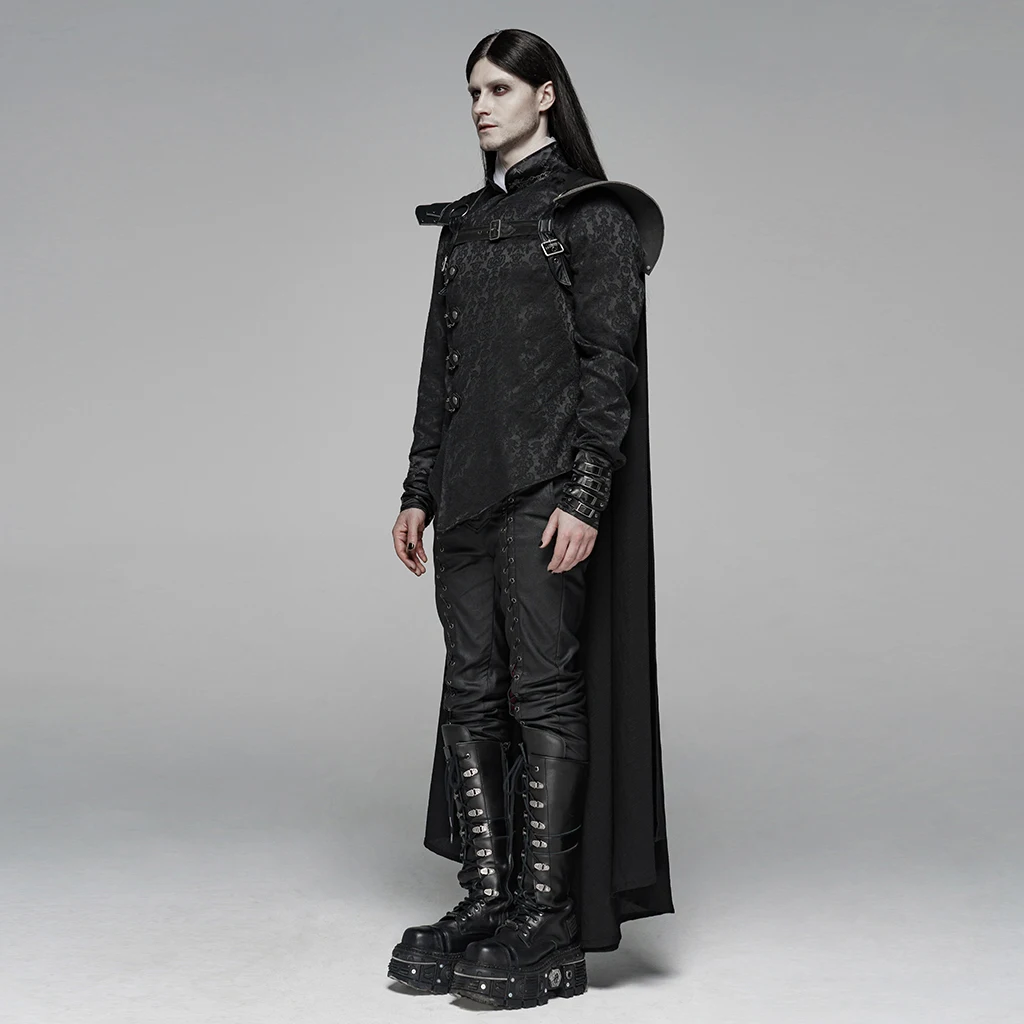 Punk Retro Shuttle Leather Metal Bumping Nails Stage Performace Cloak Classic black Warrior Men Long Cape PUNK RAVE WY-1106DPM | Мужская