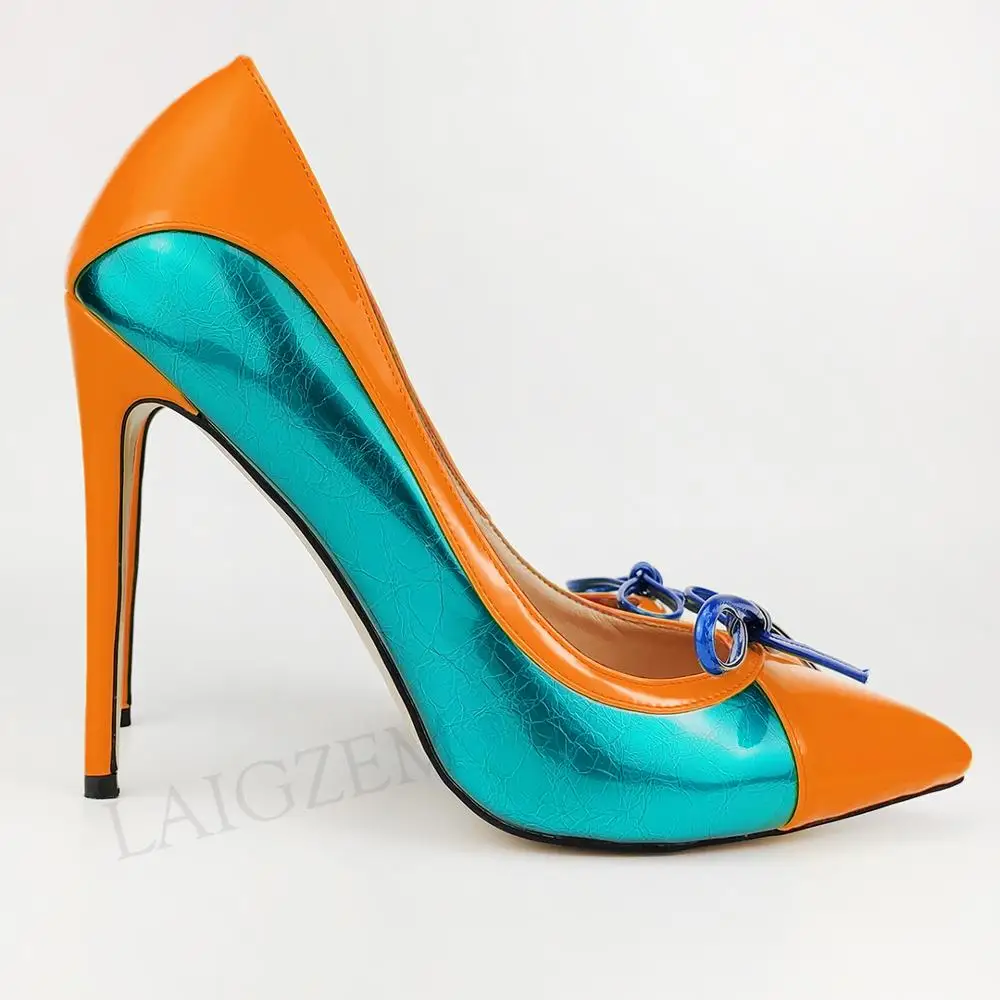 Туфли лодочки laigзем женские с острым носком высокий каблук шпилька лоскутные