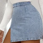 Джинсовая пикантная трапециевидная Женская мини-юбка с разрезом, однотонная облегающая женская юбка на молнии с высокой талией, модные женские юбки на весну 2021