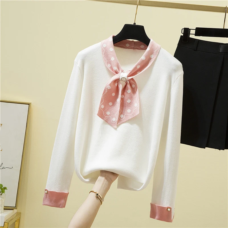 

Knitted Butterfly Collar Women Sweater Loose Casual Top Femme Fashion Bow Pullovers Female Elasticity Soft Spring Autumn Ladies