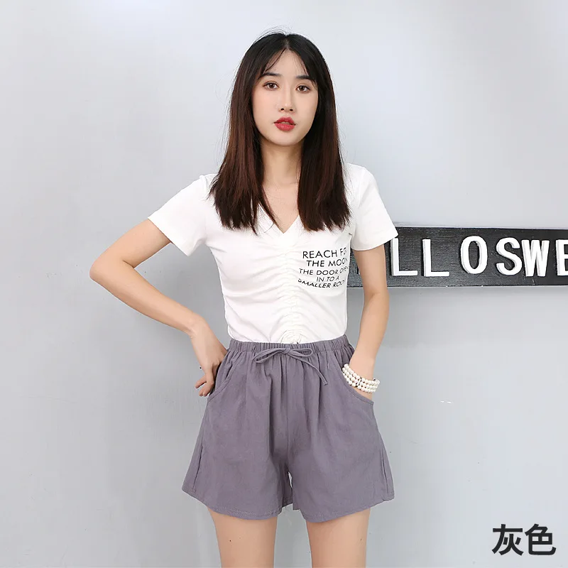 

Cotton and linen shorts for women's wear cross border high waist three-part pants large size thin foreign trade leisure A-line w