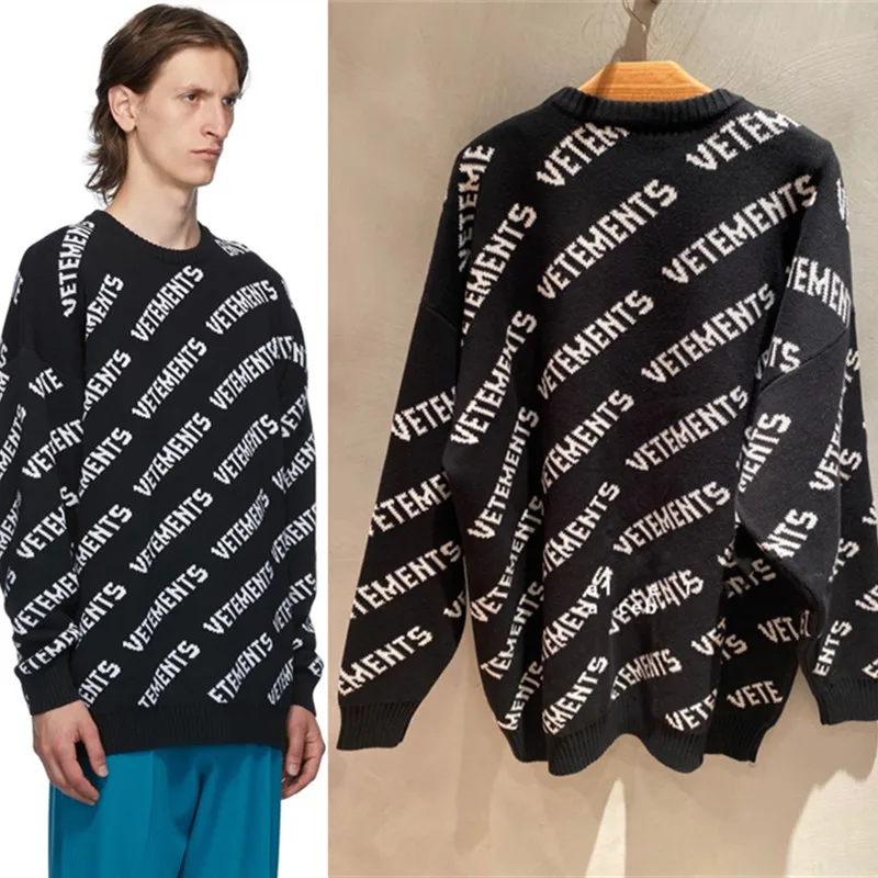 

Black Full Logo VETEMENTS Sweater Men Women 1:1 Top Version Vetements Crewneck VTM Hoodie