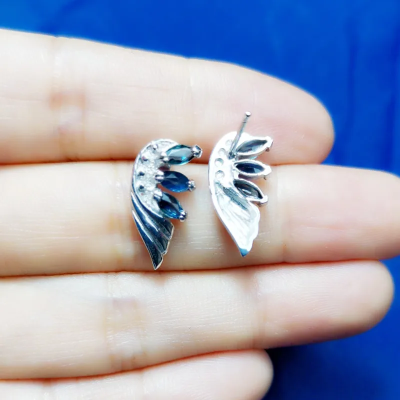 Натуральный настоящий синий сапфир крыло Стиль серьги гвоздики в ювелирные