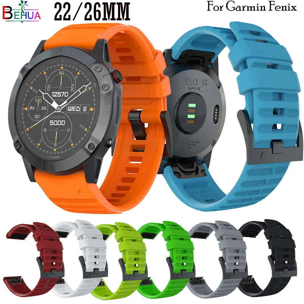 Ремешок BEHAU силиконовый спортивный для смарт часов Garmin Fenix 6 /5/ Fenix6X/6X pro/5X 26