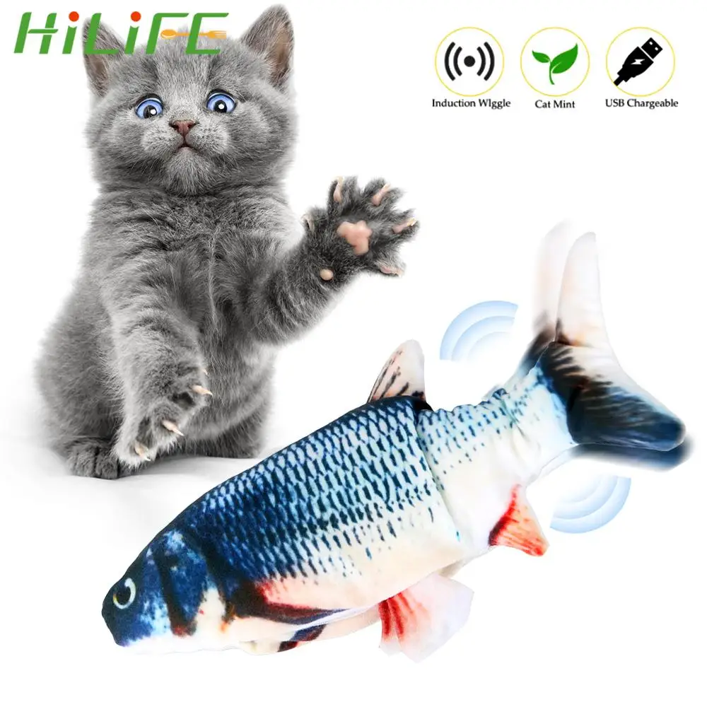 

Игрушка для домашних животных HILIFE, игрушка для кошек, игрушки для жевания, имитация карпа, зарядка через USB, электрическая ваггирующая прыжк...
