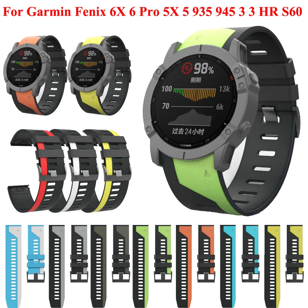 

26 22mm Sport Silicone Watchband Wrist Strap for Garmin Fenix 6X 6 Pro 5X 5 Plus 3 3HR 935 945 Easy Fit Quick Release Wirstbands