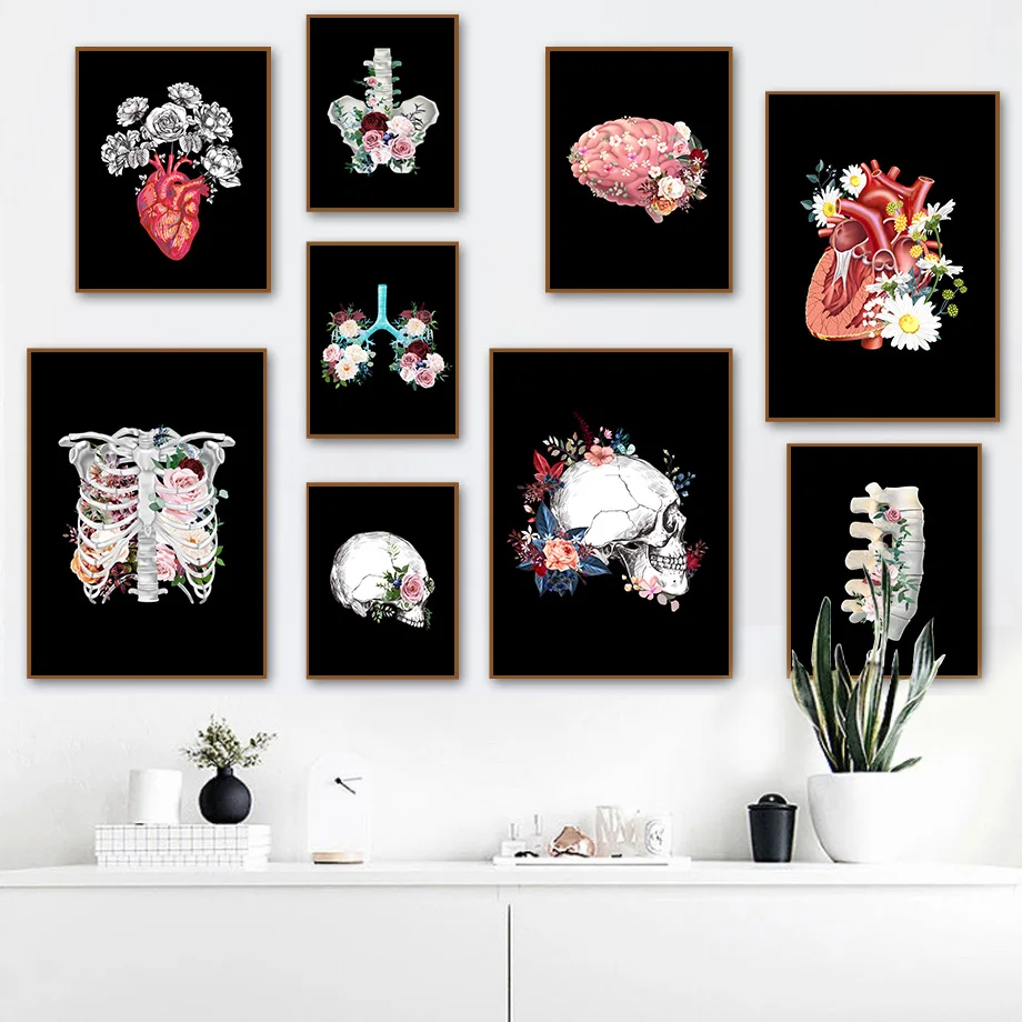 Винтажное настенное художественное полотно Brain Heart Black White Anatomy скандинавские