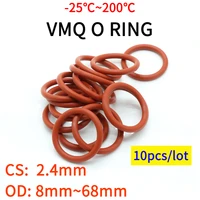 10pcs vmq o ring seal gasket thickness cs 2 4mm od 8 68mm silicone rubber insulated waterproof washer round shape nontoxi red