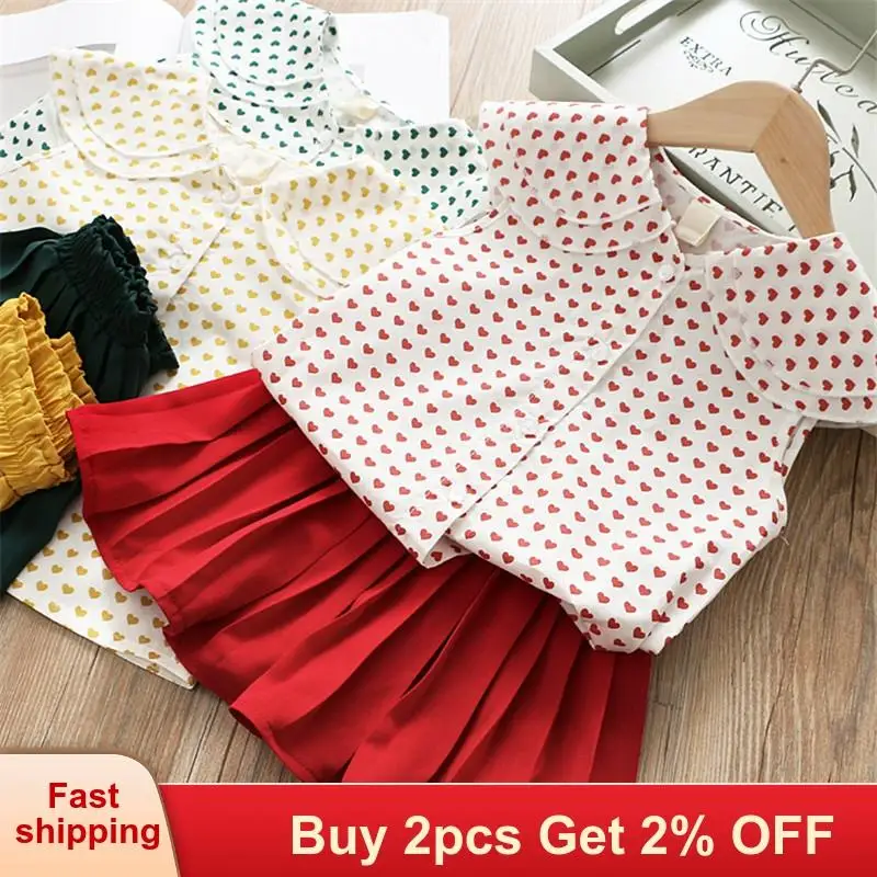 Детская летняя одежда для девочек красная рубашка на пуговицах и штаны комплекты