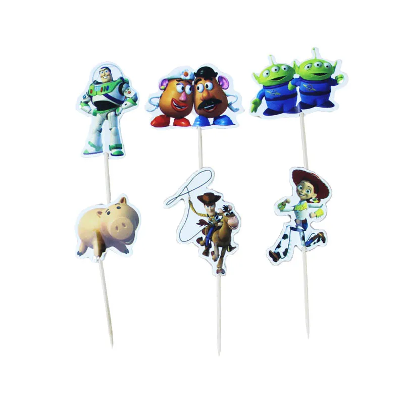 24pcs/pack Toy Story Cake Toppers Kids Birthday Party Decorations Muffin Cupcake Baby Shower Event Favors Supplies - купить по