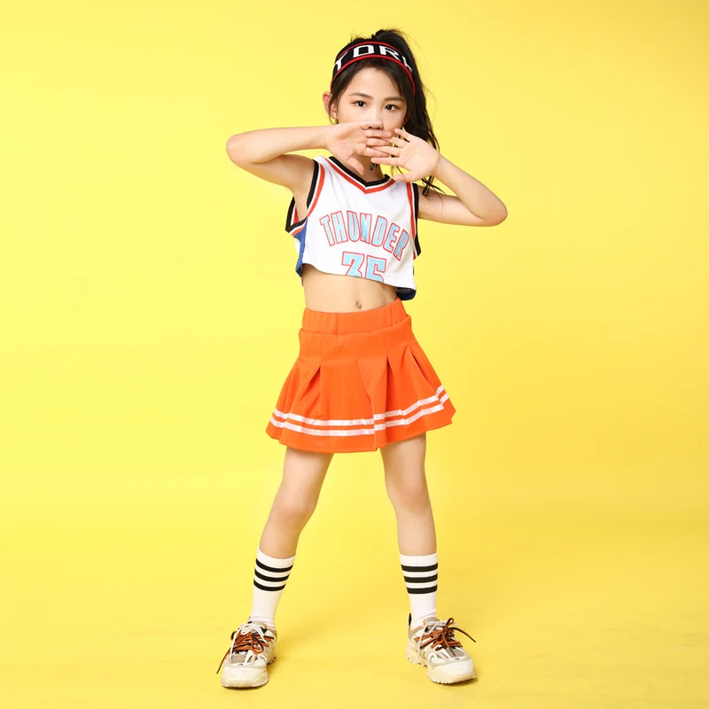 Детская одежда в стиле хип хоп белый Повседневный жилет топы оранжевая юбка для