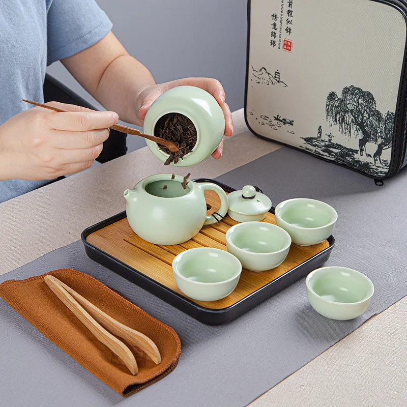 

Portable ceramic pot travel kungfu tea set set commercial hand-held gifts hand-made tea set traditional Japanese tea set Matcha
