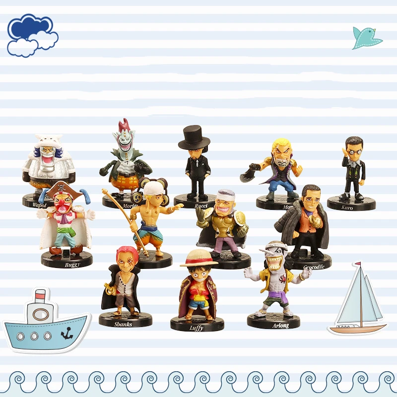 

12PCS/Lot Bandai One Piece Anime Figure Luffy Doll Redhead Bucky Moonlight Moria Luchi Model Decoration Toy Christmas Gift