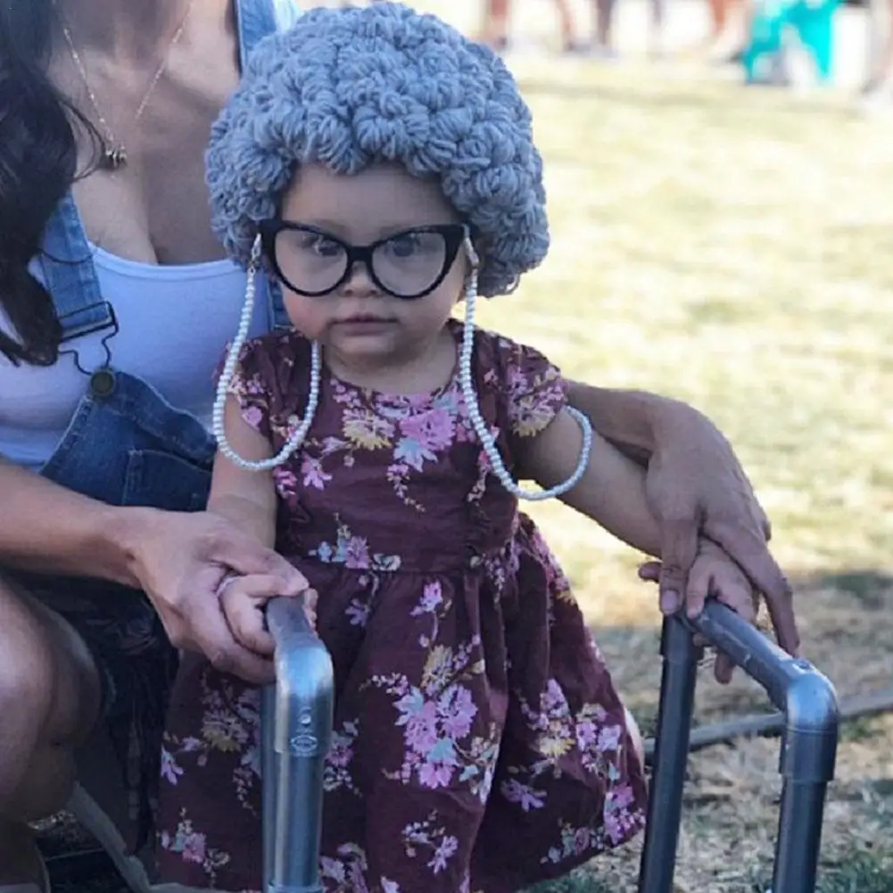 

Fidget Toys Baby Old Lady Wig Curly Hair Cap Newborn Photo Props Warm Suitable Hats Winter Gray Casual Fashion and For Autumn