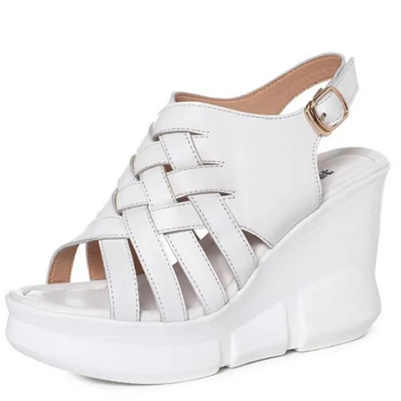

HOT 2021 New Fashion Summer High Heeled Sandals Wedge Platform Heighten Sandals High Quality Cowhide Summer Women Sandal Shoes