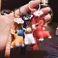 new style french bulldog keychain leather dog keychains for women bag pendant jewelry trinket mens car key ring