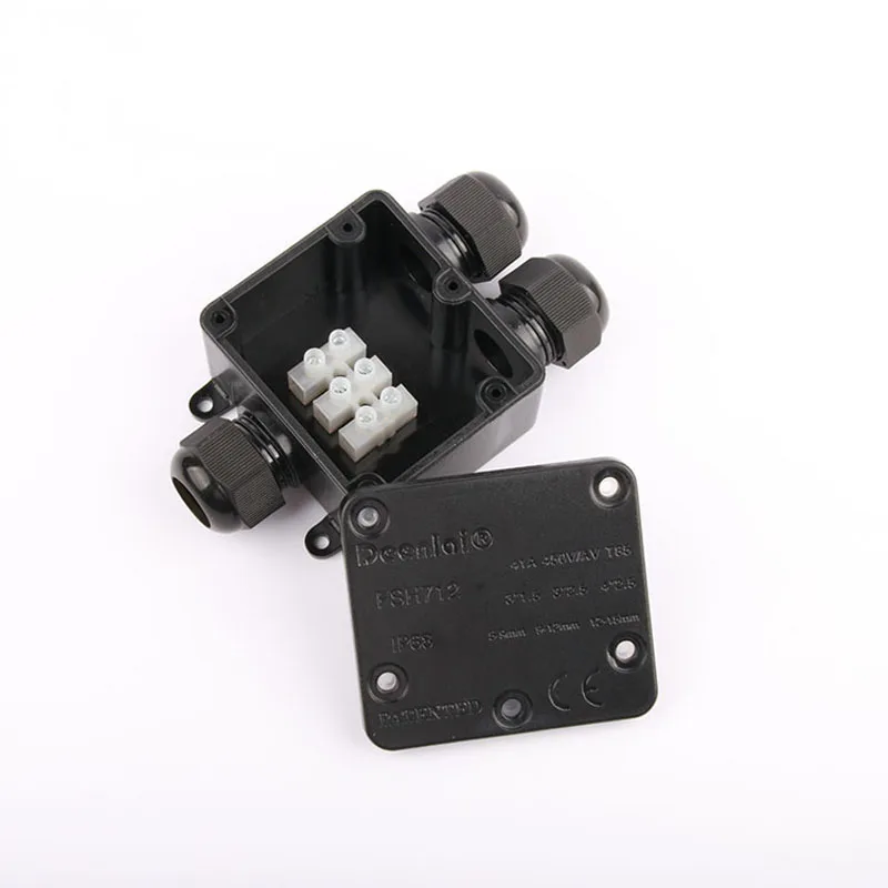 IP68 Waterproof Black Plastic Cable Wire Connector Gland Electrical 3-Cable Junction Box with Terminal | Обустройство дома