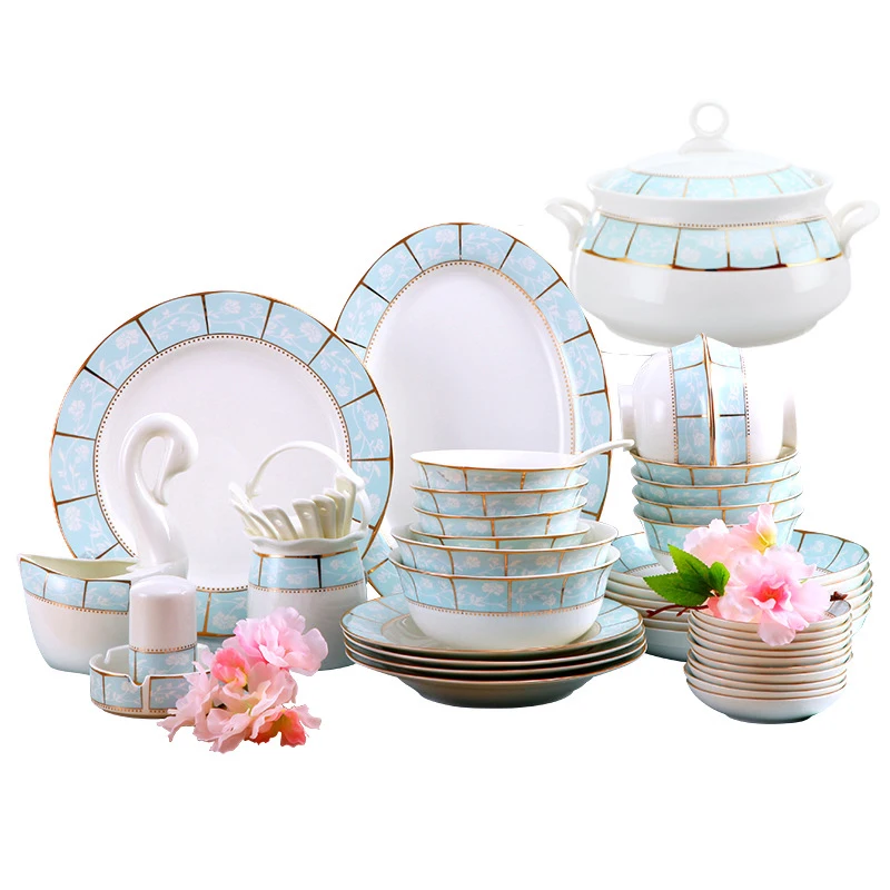 Jingdezhen Ceramics Dinnerware Set Kitchen Tableware Dinner Dish Ceramic Plates and Dishes Bowls 60pcs Combination | Дом и сад