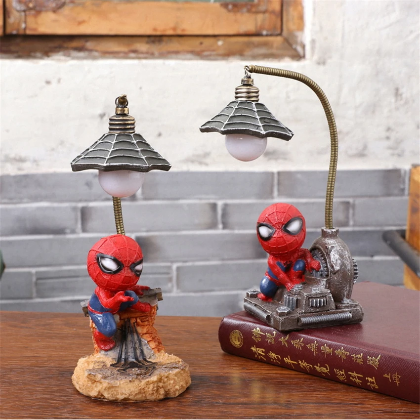 Светодиодный ночник с рисунком Marvel, Человек-паук, Мстители, настольный ночник, светильник из смолы для детей, прикроватная тумбочка для спальни, подарки для детей