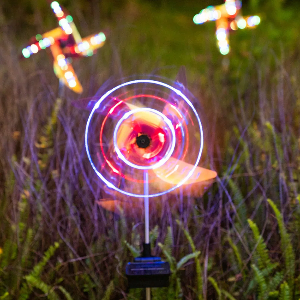 

2pcs Patio Lawn Garden Stake Pinwheels Landscape With LED Lights Waterproof Solar Wind Spinner Pathway Yard Decoration 8 Modes